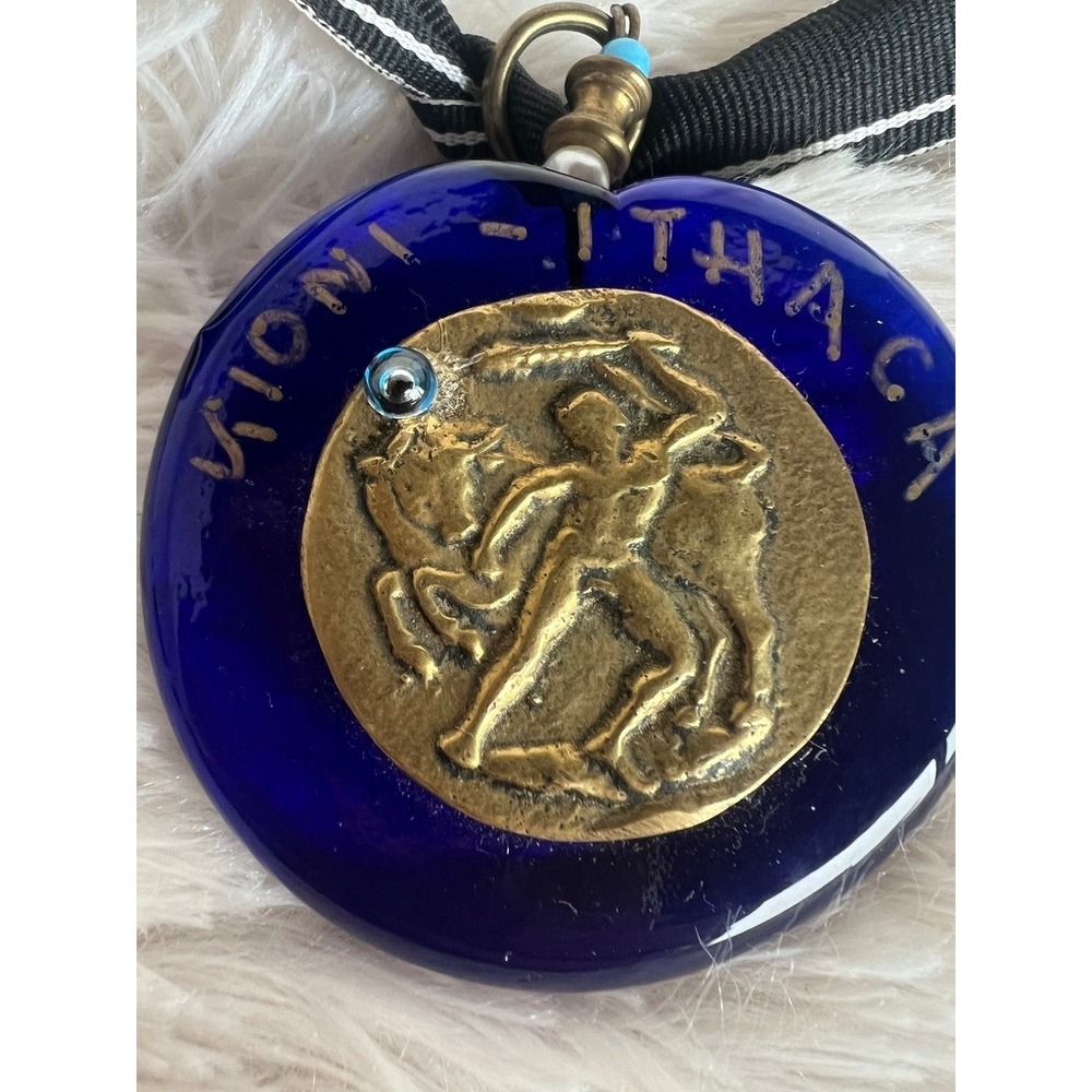 Artisan Cobalt Glass Pendant‎ Necklace Greek Revival Wearable Art Statement Luxe